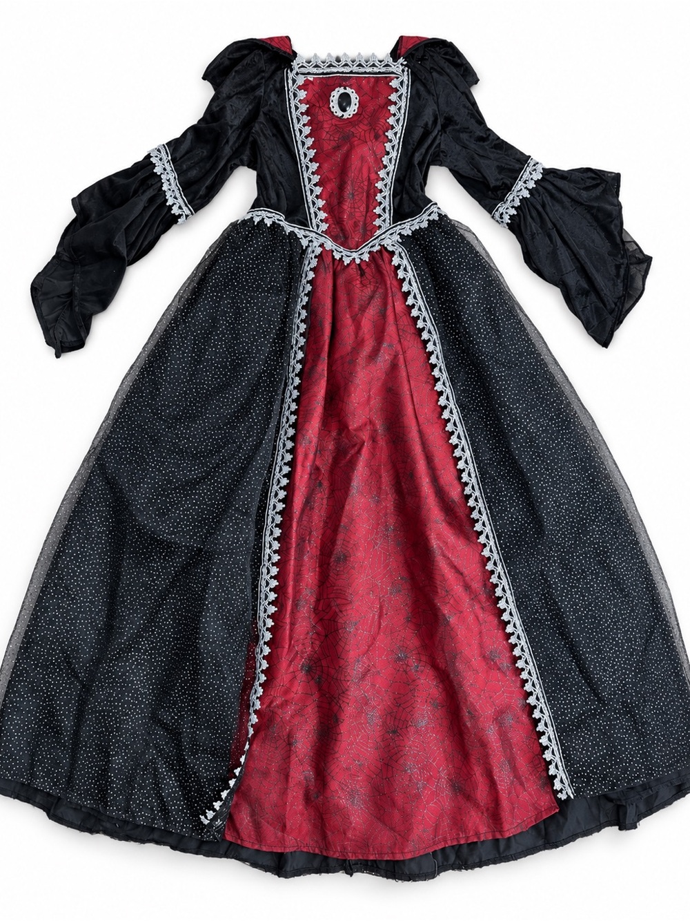 Girls Gothic Vampire Queen Costume Dress Red Black L 10-12